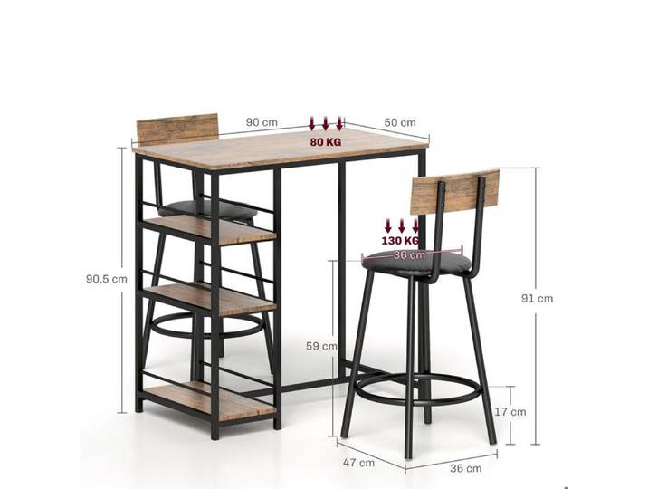 Table de bar avec tabouret de bar ensemble de 3 tables de bar avec table de cuisine 3 étagères 2 chaises de bar de style moder