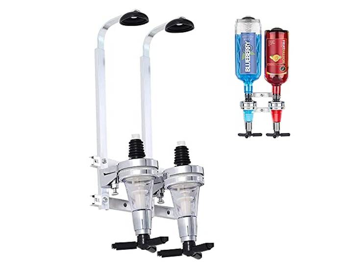 Dispenser met dubbele kop, flessenhouder, wandmontage, drankdispenser, aluminium, geschikt voor gezinnen, bar, barman liefhebbers (2 kopjes)