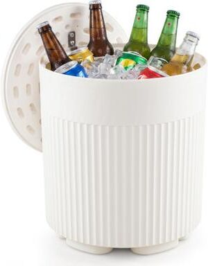 Costway 3-in-1 Outdoor Cooler Side Table with Fluted Design for Deck-White