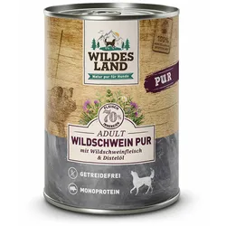 6x400 g Wildes Land PUR Adult Nassfutter für Hunde - Wildschwein mit Distelöl