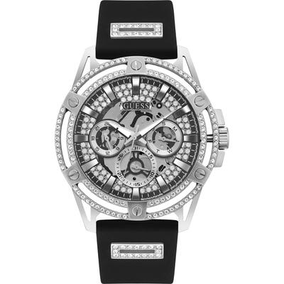 Multifunktionsuhr GUESS "KING", schwarz (schwarz, silberfarben), Armbanduhren, Herren, Armbanduhr, Quarzuhr, Herrenuhr