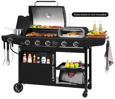 Royal Gourmet Gas Grill & Pizza Oven Combo with Side Burner, Automatic Ignition, Outdoor Backyard BBQ