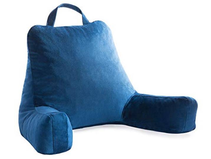 Linenspa Lesekissen mit geschreddertem Memory-Schaum, Rückenkissen zum Sitzen im Bett, Lesen, Spielen, Fernsehen – Bettstuhlkissen mit Armen, Schlafsaal-Essentials, Marineblau