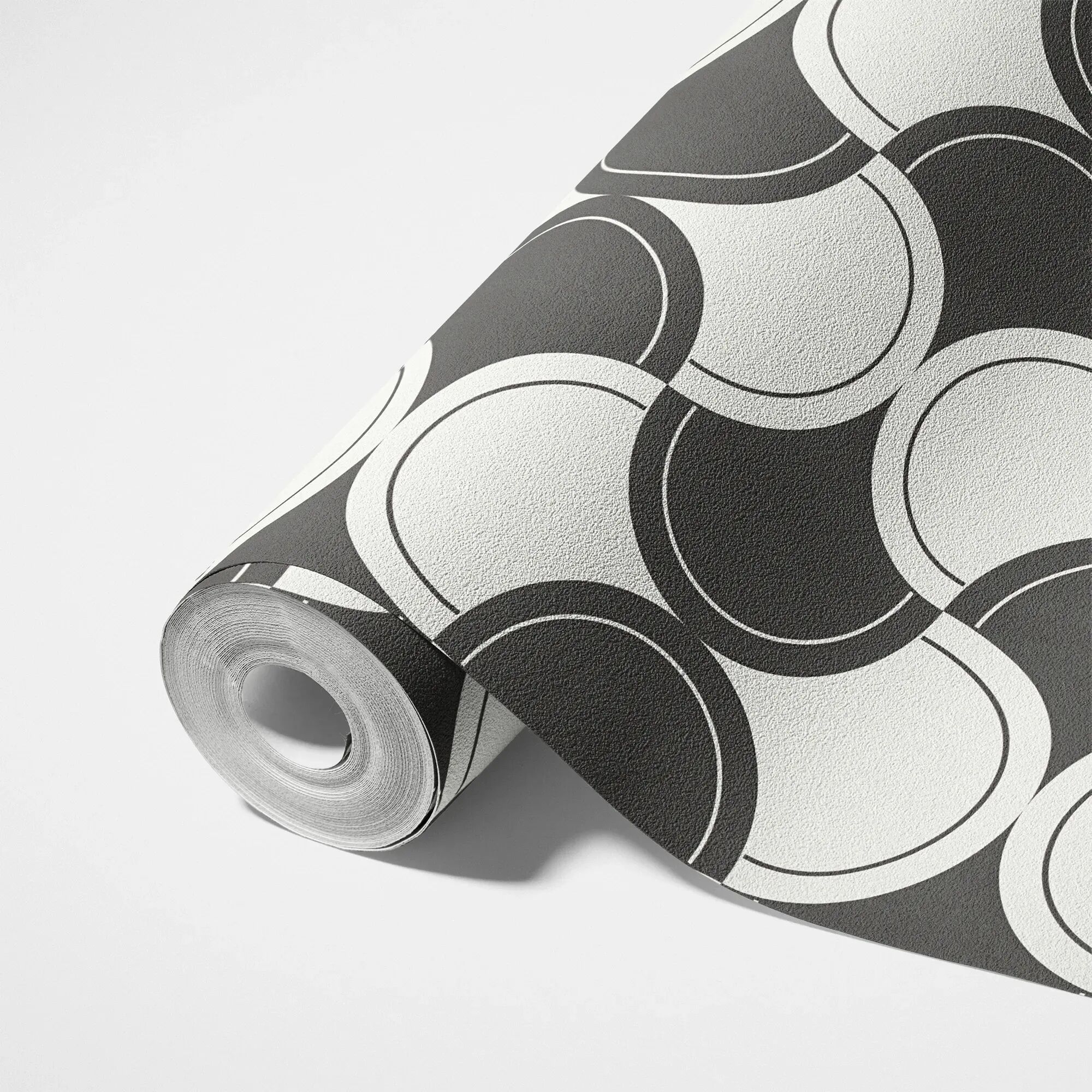 living walls "LIMITED – Retro Kreise" Retro Schwarz-Weiß geometrisch leicht strukturiert Kontrastreiche Kreise und Bögen im grafischen Seventies-Stil