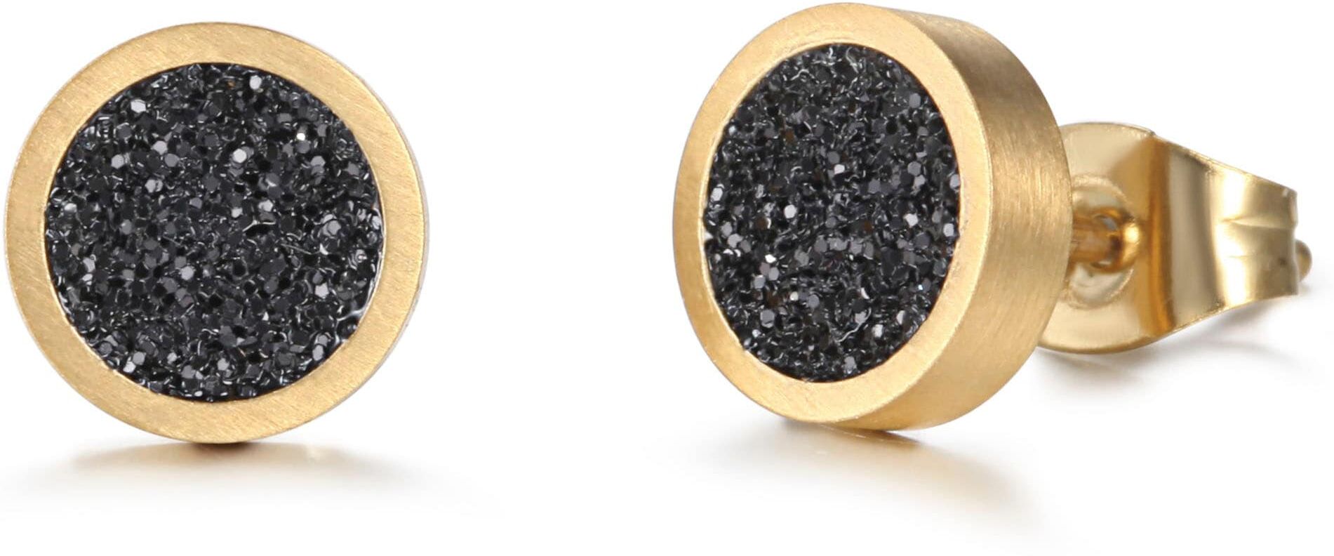 Paar Ohrstecker KINGKA "Stardust", schwarz (gelbgoldfarben, schwarz), Ohrringe, Damen, 8mm, Edelstahl, Paar Ohrstecker gelbgoldfarben, schwarz 8mm, Edelstahl