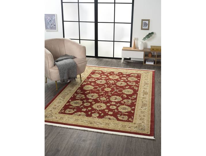 Teppich Maryam 3 , rot (weinrot, creme), B:160cm H:7,5mm L:230cm, Polypropylen (PP), MYFLAIR MÖBEL & ACCESSOIRES, Teppiche, Teppich, Kurzflor, Orient Optik, edler Glanz, besonders weich durch Microfaser