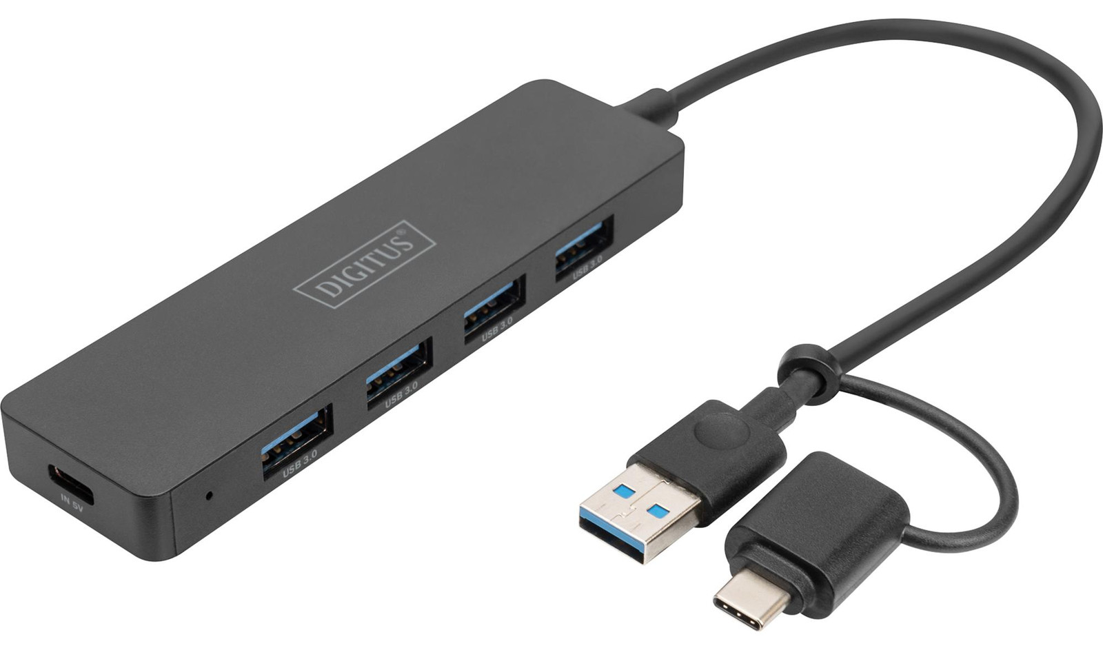 DIGITUS DA-70235 USB 3.0 hub met 4 poorten, zwart