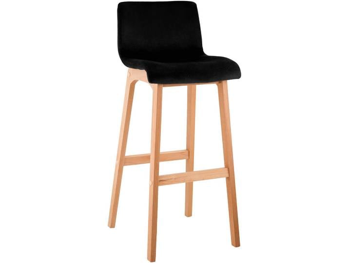 CLP Barhocker Samt Schwarz, Holz, 41x101x46 cm, Esszimmer, Barmöbel, Barhocker