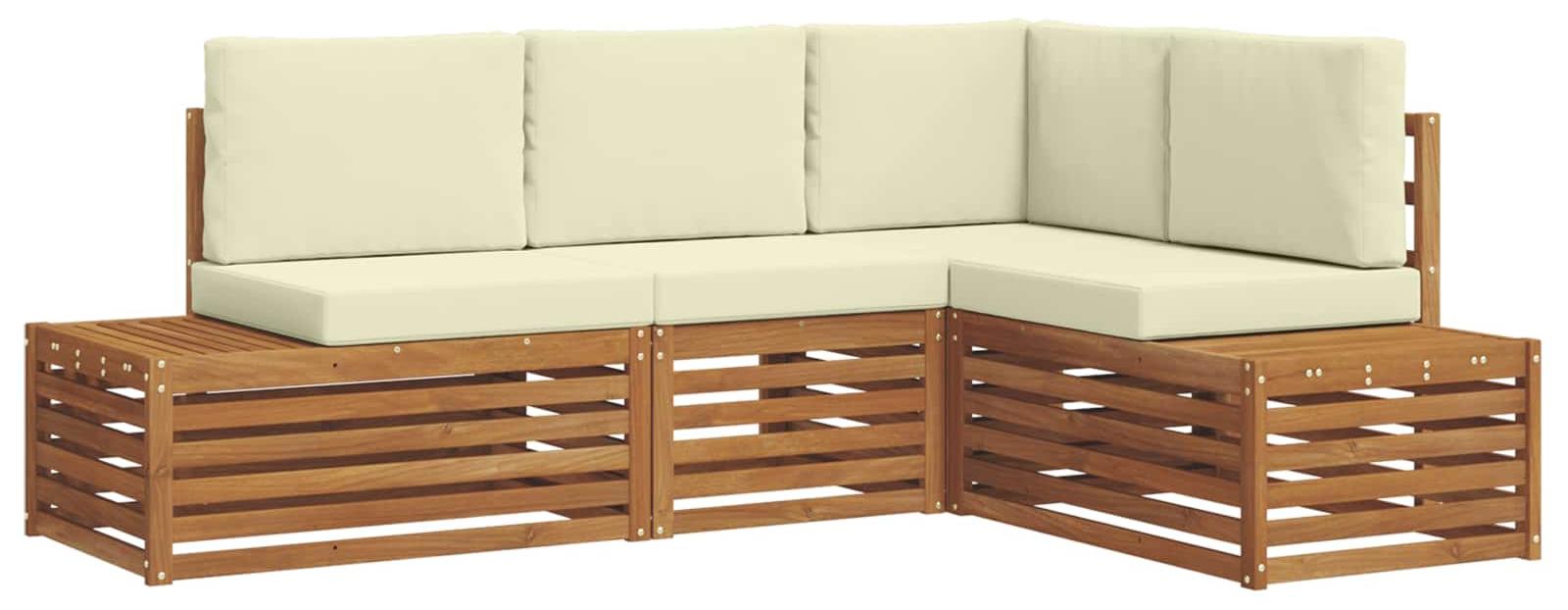 Outdoor-Sofagarnitur mit Kissen 4 Stück Natur und Creme
