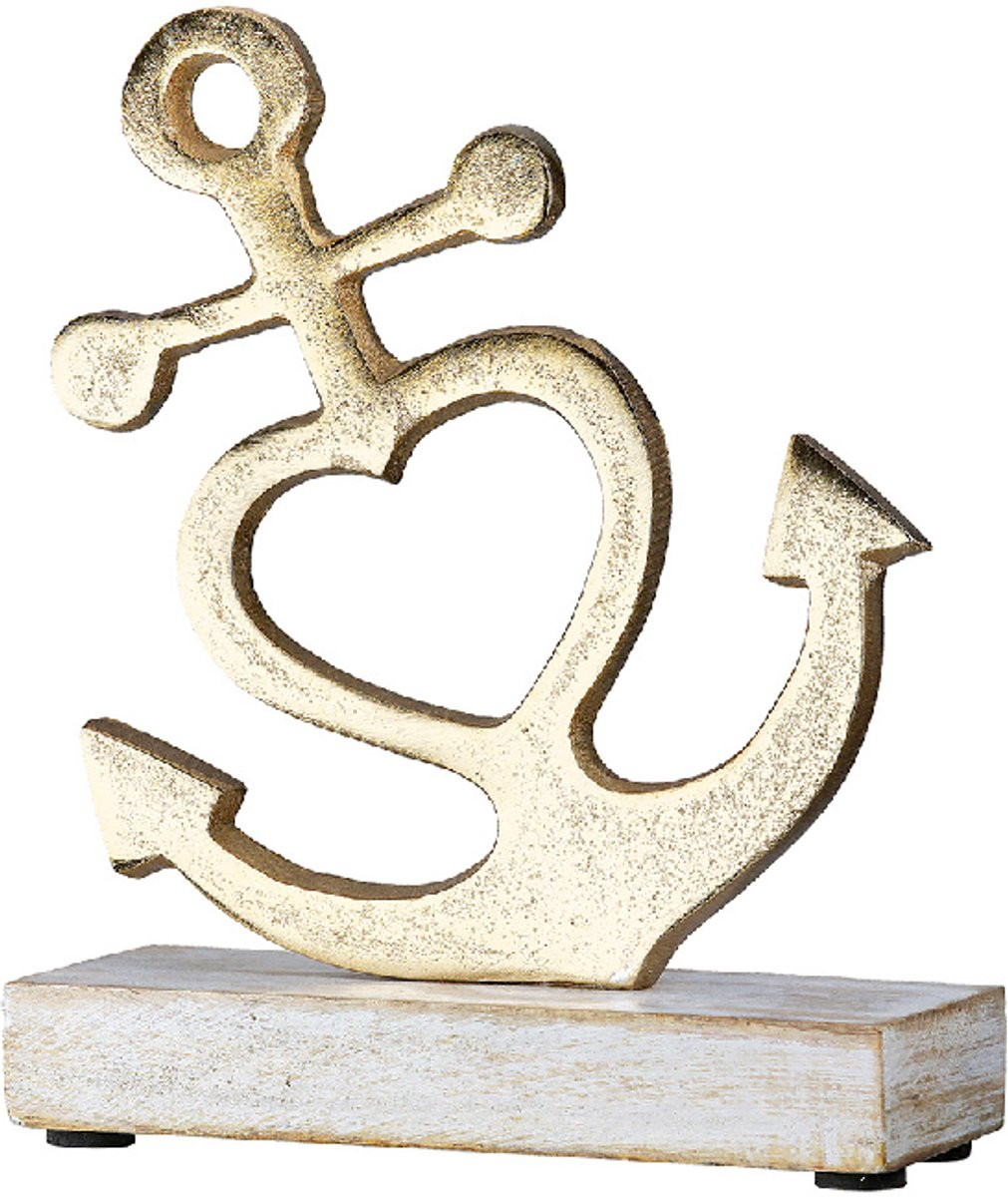Beeld Geloof Hoop en Liefde - Goud en Hout - B/D/H: 5 x 15 x 20,5 cm
