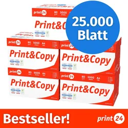 print24 Druckerpapier Kopierpapier 25000 Blatt (50 x 500) DIN A4 80 g Premium Hochweiß CIE 160 Testsieger PEFC zertifiziert