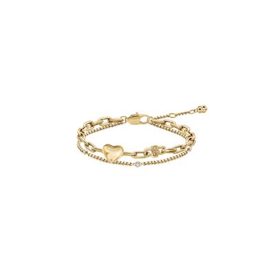 Armkette BOSS "AMARA Herz", gold (gelbgoldfarben, kristallweiß, kristallweiß), Armbänder, Damen, 18cm, Edelstahl, Armkette, mit Glasstein