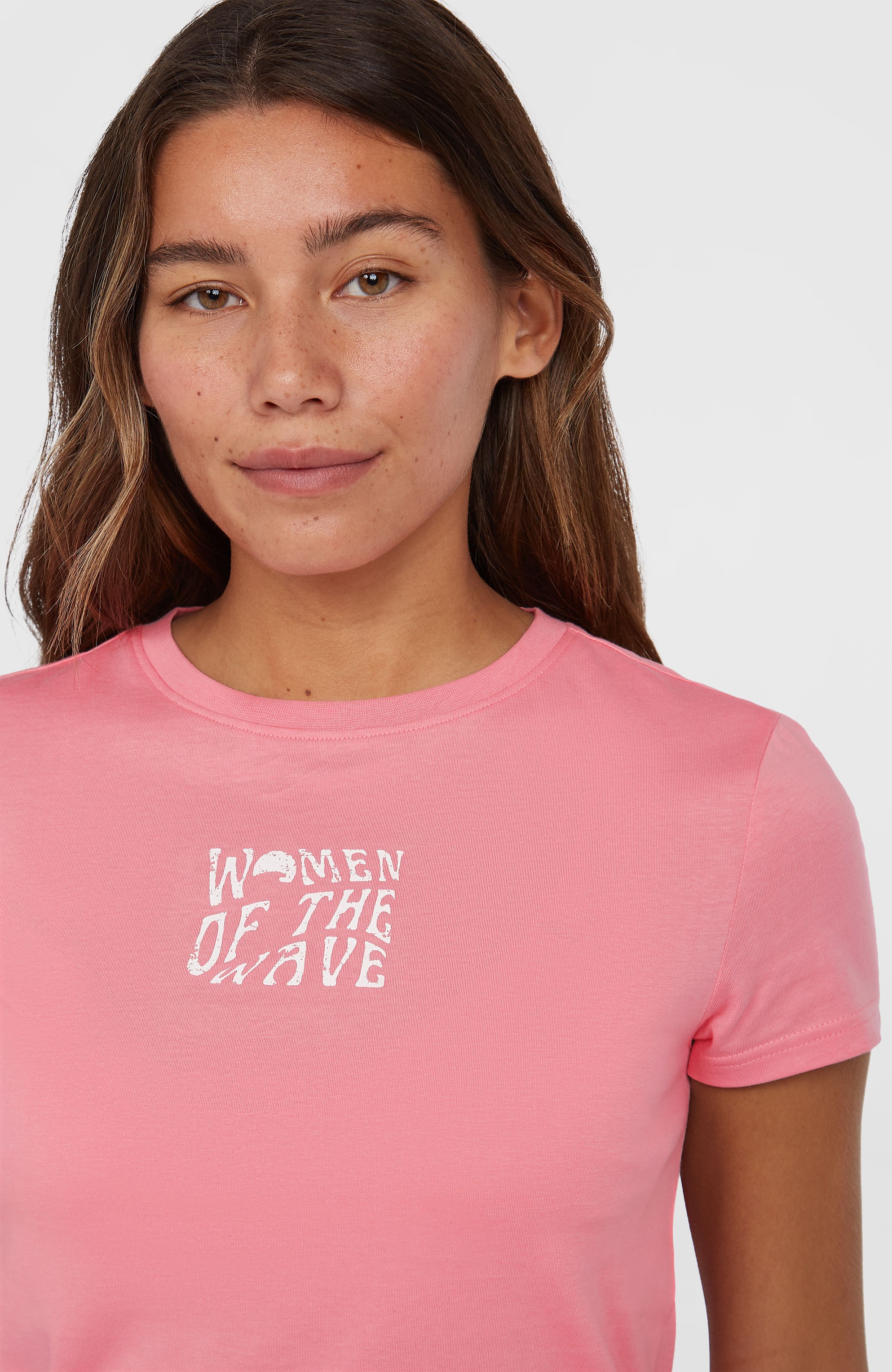 T-Shirt O'NEILL "WOW T-SHIRT", Damen, Gr. L (40), rosa (desert rose), Obermaterial: 100% Baumwolle, Shirts T-Shirt, leicht verkürzter Cropped-Schnitt, mit Prints auf Brust und Rücken desert rose L (40)