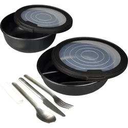 Mepal Camping Ess-Set - 2 Plastikschüsseln mit Deckel, Metall-Bestecksatz