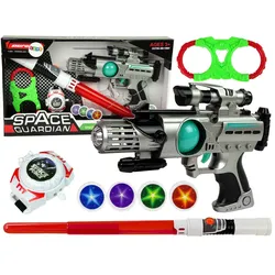 Space Warrior Set Laser Gun Lichtschwert Handschellen Scheibenwerfer