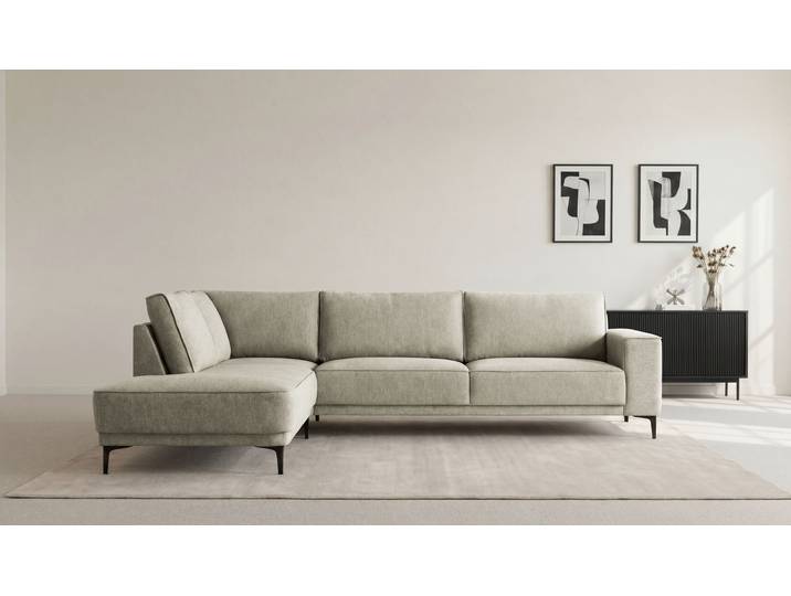 Ecksofa, 289x210 cm, Chenille, Beige, Rundung Ottomane & 5-Sitzer, Modern
