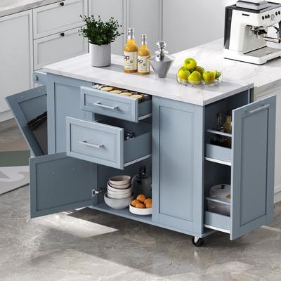 Cusp Barn "50.7"" Kitchen Island with Storage and Tilt Trash Can Cabinet Organizer, Rolling Kitchen Island on 5 Wheels with Drop Leaf"