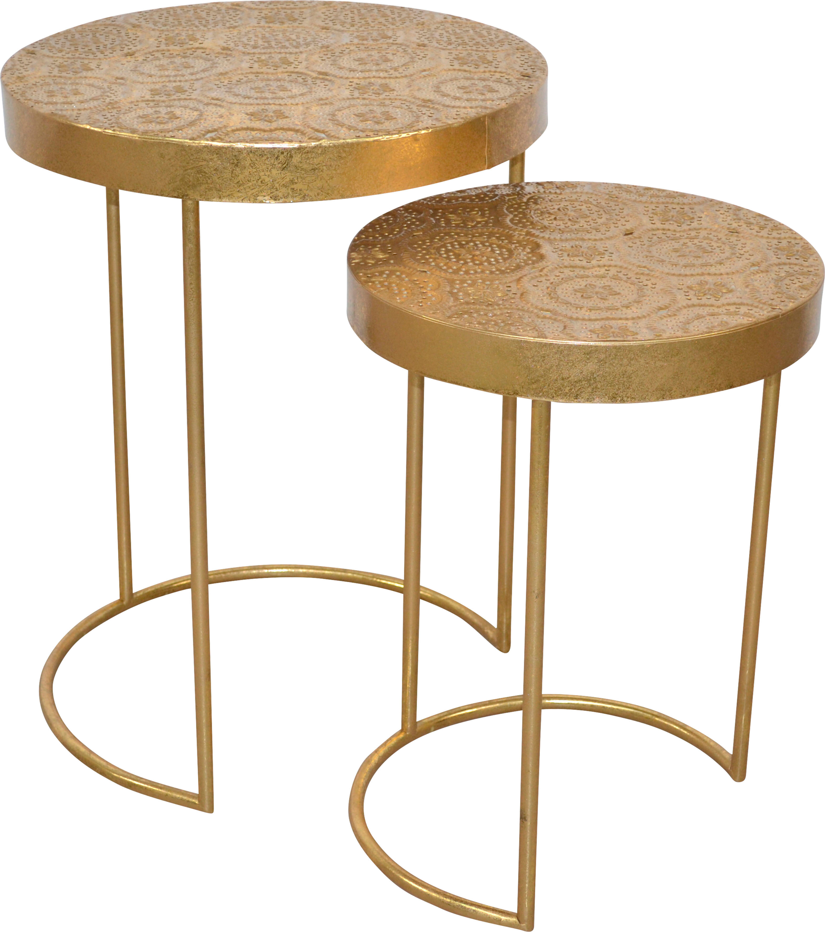 Beistelltisch INOSIGN, gold (goldfarben, goldfarben, goldfarben, 66), B:50cm H:66cm T:50cm, Extravagant, vielseitig einsetzbar und pflegeleicht: Mit diesen Attributen punktet der Beistelltisch im 2-er Set. In dem Möbel-Set sind zwei runde Tische enthalten