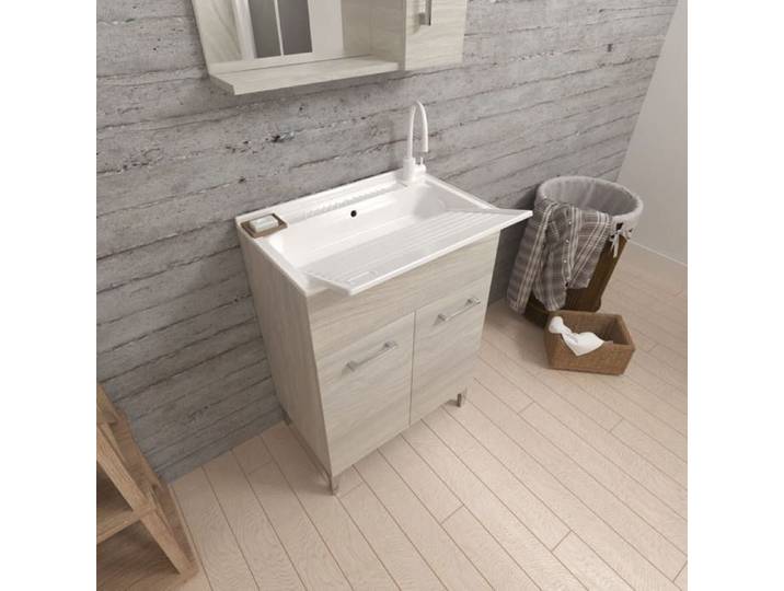 Lavoir avec meuble 60x50 avec 2 portes et planche à laver gris moyen Pratico