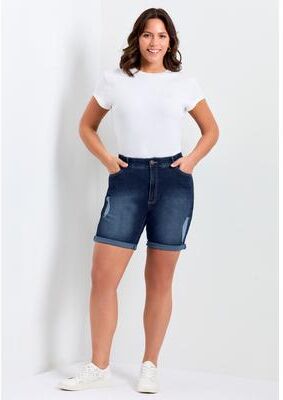 Plus Size Women's Giana Ripped Short by Avenue in Dark Wash (Size 26)