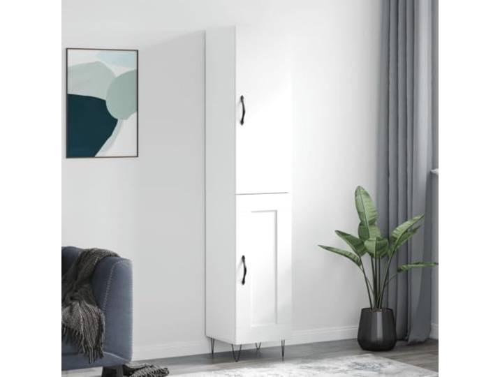 Jkghdrt Highboard Weiß 34,5x34x180 cm Holzwerkstoff mit Türen Highboard aus Holzwerkstoff, weiße Oberfläche, 2 Türen, Metallfüße, viel Stauraum, kompakte Höhe