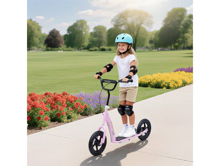 HOMCOM Trottinette Pneus 30cm Acier Rose Réglable