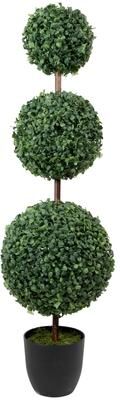 Northlight "38"" Artificial Two-Tone Boxwood Triple Ball Topiary Tree with Round Pot Unlit"