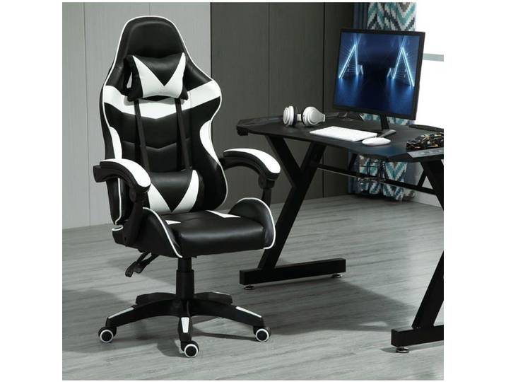 mcc direct Chaise de bureau ergonomique pivotante fauteuil de jeu blanc