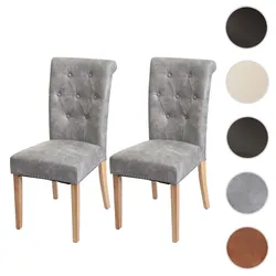 2er-Set Esszimmerstuhl Chesterfield II, Stuhl Küchenstuhl, Nieten ~ Stoff/Textil hellgrau, helle Beine