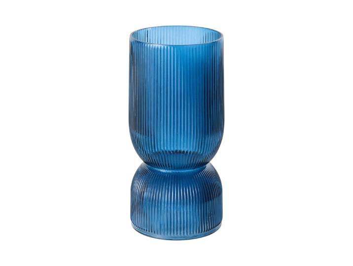 Glasvase blau mit Rillen h20.5cm