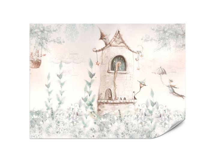 FOTOTAPETE für Kinderzimmer Die Prinzessin im Turm Märchen Pflanzen 200x140
