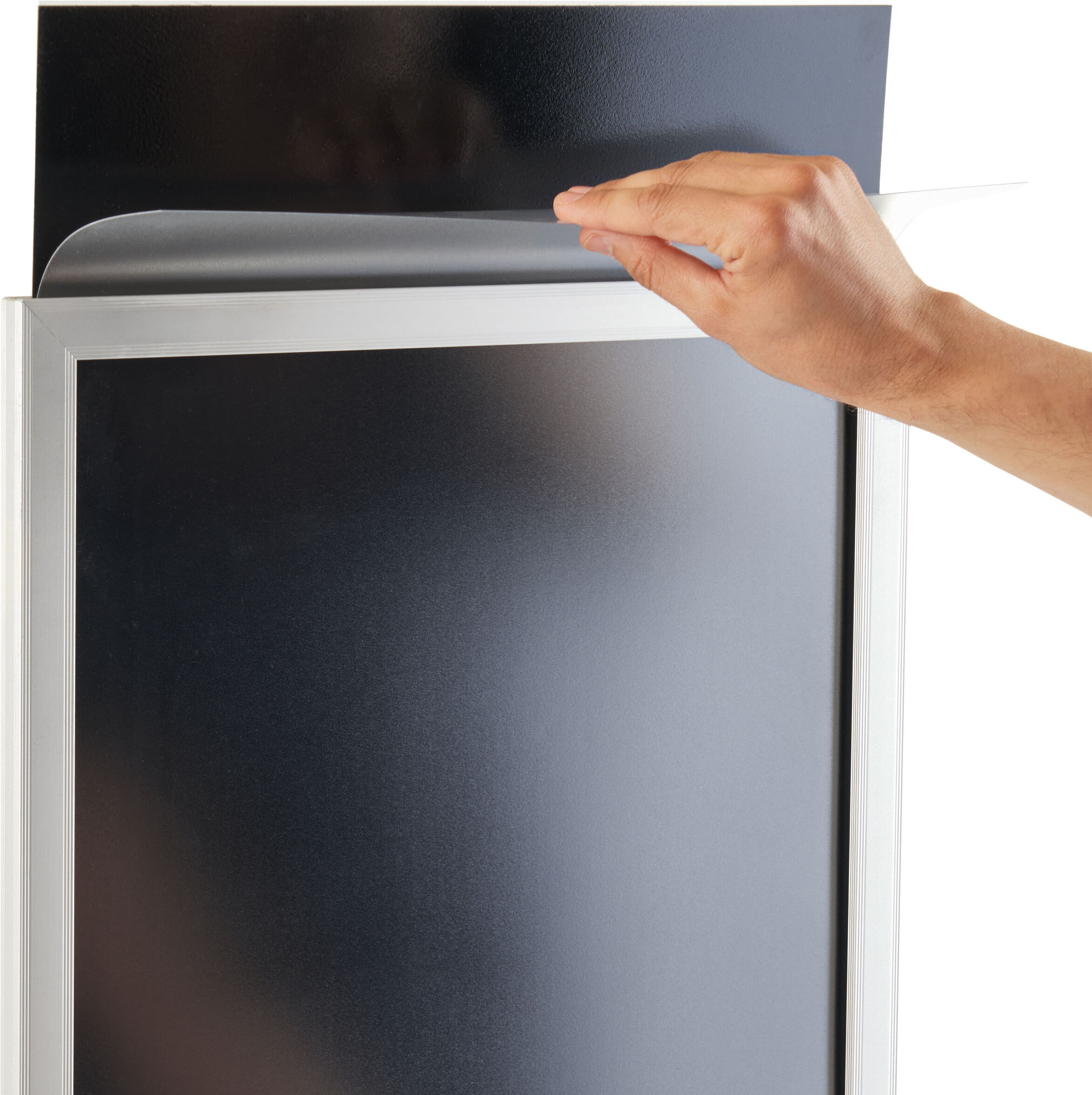 SPRINTIS Présentoir sur pied double face A1, base ovale argent, aluminium