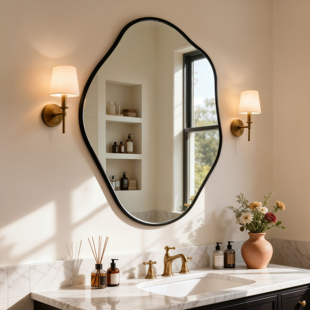 UNHO Aluminum Frame Asymmetrical Wall Mirrors Black 67.5x90cm