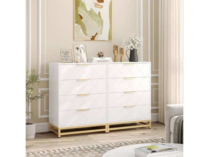 JustSmart Moderner 4-Schubladen-Kommode aus Holz mit Metallgriffen und Kippsicherung – für Schlafzimmer, Wohnzimmer & Diele – Farbe: Weiß