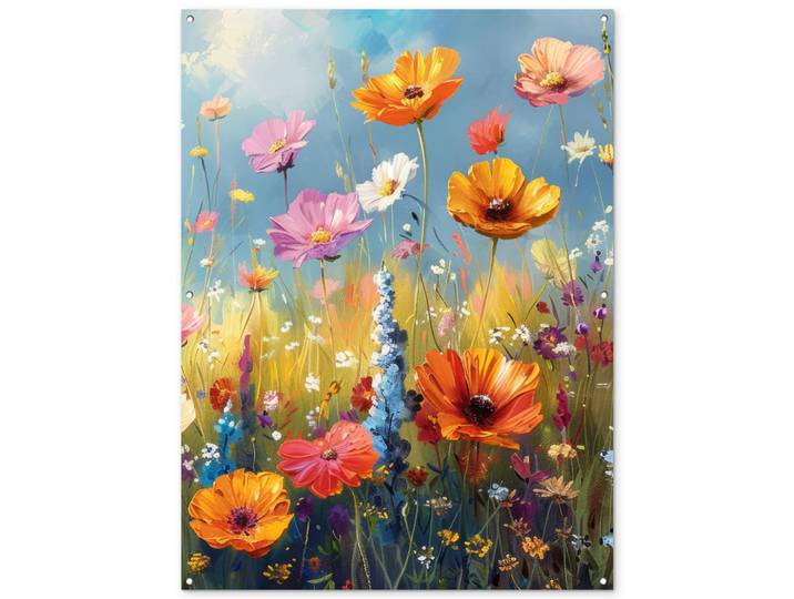 OnlyWow Gartenposter Blumen - Natur - Botanik - Kunst Gartendekoration 120x160 cm, Hellblau, Kunststoff, Rechteckig, 120x160x0.2 cm, Bilder & Rahmen, Bilder, Sonstige Wandbilder