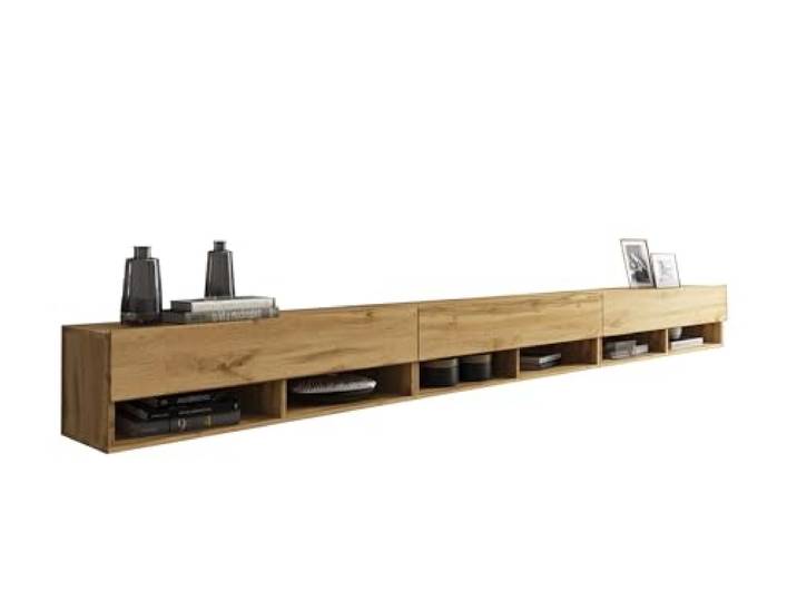 MINIO go for it - TV-Schrank Anne, Lowboard mit Türen und Regalen Offene Nischen, Laminierte Spannplatte, Farbe: Wotan Eiche