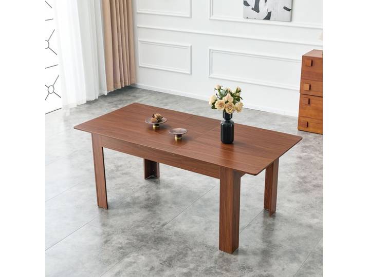 Table à manger extensible rectangulaire finition noyer en MDF