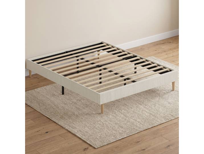 HOMCOM Lit Double 160x200cm Velours Côtelé Rangement Crème