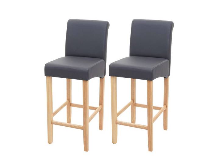 PROREGAL® Barhocker 2x Barhocker mit Lehne Sitzhöhe 75cm Holz Grau matt Kunstleder (2 St), Stabil, bequem und hochwertig, ein echter Hingucker