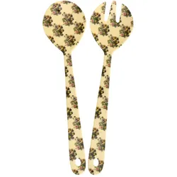 RICE Melamin Salatbesteck - Farbenfrohe Muster, Retro Bouquet - Creme