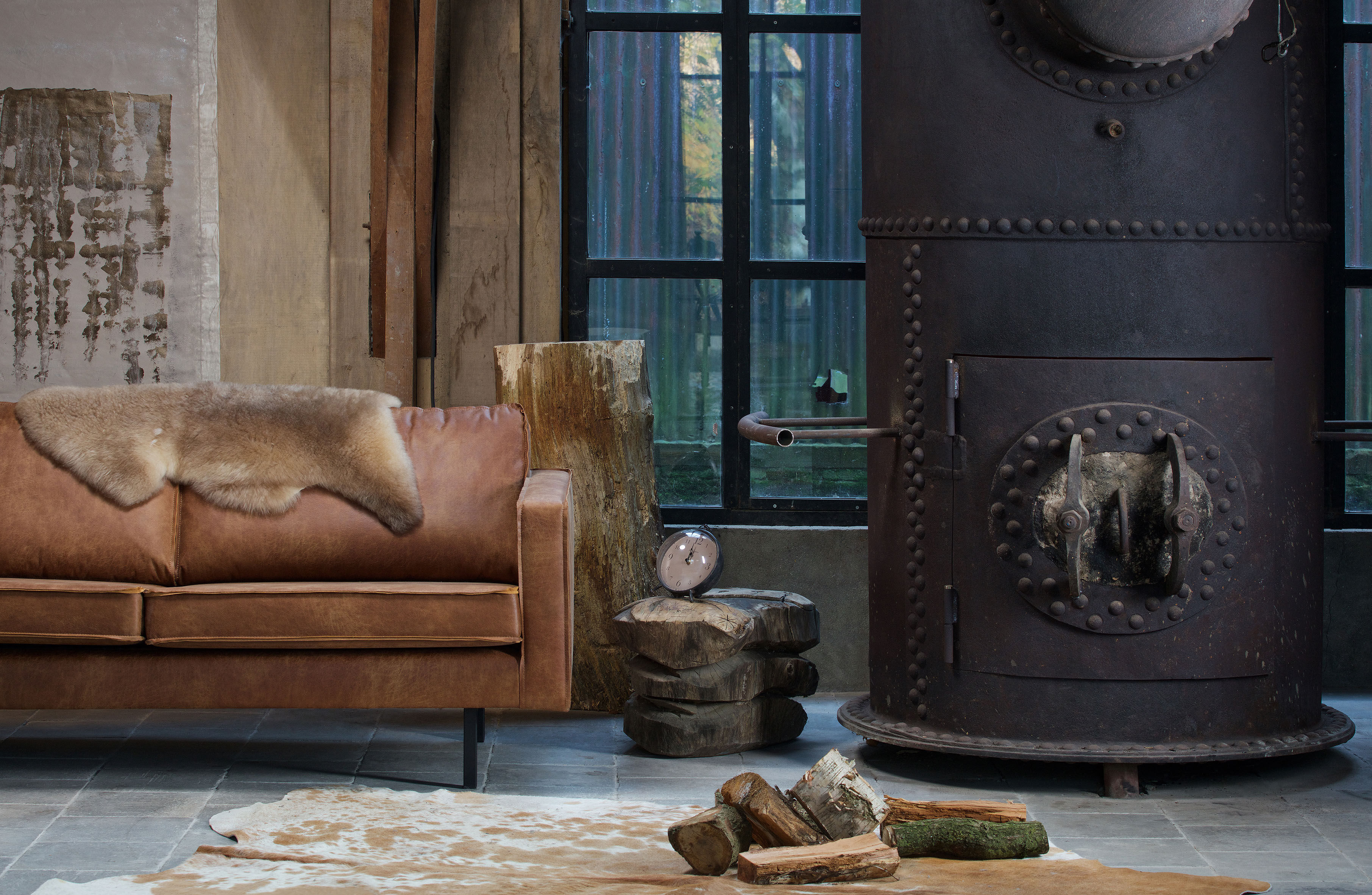 2,5-Sitzer WOOOD "Rodeo Bezug mit Zickzack-Federung, Metallbeine, H 85 x B 190 x T 86 cm", braun (cognac), B:190cm H:85cm T:86cm, Sofas, 2 5-Sitzer, Recycling-Lederfaser-Verbundstoff, pfleigleicht, Tragkraft 200 kg cognac B/H/T: 190cm x 85cm x 86cm, Leder