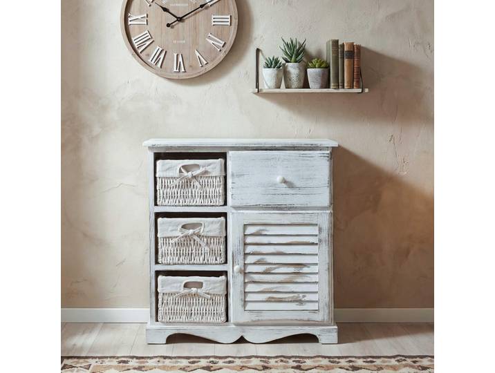 Commode Armoire avec 3 paniers 63x60x30cm\, look shabby\, vintage ~ blanc