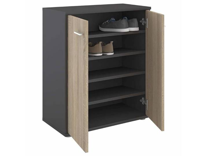 Meuble à Chaussures Olympe Commode Meuble de Rangement avec 2 Ptes avec 4 tablettes intérieures en Gris Chêne MEUBLE A CHAUSSURES