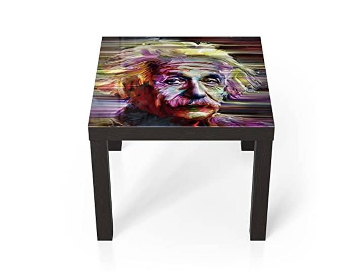 DEQORI Glastisch schwarz klein 55x55 cm Motiv Albert Einstein Porträt ausgefallener Beistelltisch aus Glas Hochglanz Couchtisch fürs Wohnzimmer moderner Couch Tisch mit Design