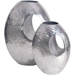 VASE 2er Set Aluminium mit Tragegriff Hammerschlag Modern Handgefertigt, Silbern 29x17x39 cm