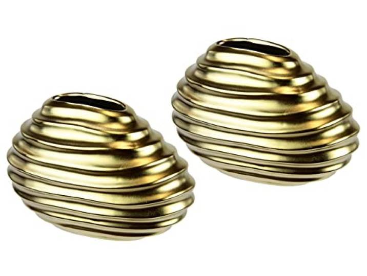 Kleine Vase Weiß Matt Blumenvase Modern Keramik Dekovase 2er Vasen Set für Tischdeko Tischvase mit Rillen für Dekoration Küche Büro Blumenvasen Dekorative Deko für Pampasgras, 2er Set, 12x16x6cm