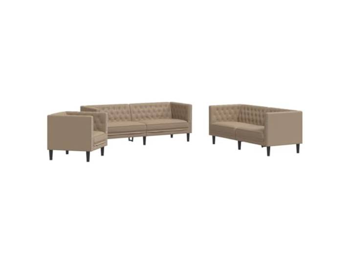 VIHHQGC 3-Teilig Chesterfield Sofa Set Cappuccino Kunstleder Dick Polsterung, Knopftuft Design, Stabile Beine, Pflegeleicht, Wohnzimmer Blickfang