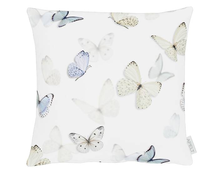 Dekokissen APELT 7003 , weiß, natur, zartes blau, bedruckt, B:40cm H:0,5cm L:40cm, Baumwolle, Polyester, Dekokissen_Sitzkissen_Kissenhüllen, Dekokissen, Reißverschluss