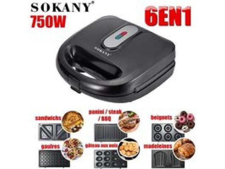 SOKANY Gaufrier Électrique Multifonction 750W 6en1 - Croque Monsieur Double Face Machine à Sandwich Petit-déjeuner NOEL Party