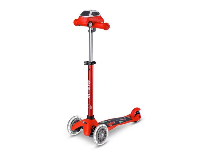 Micro Mobility Kinderscooter Minilino, Rot, Kunststoff, 26.5x49-67x55 cm, unisex, höhenverstellbarer Lenker mit Schnellspanner, Lenkstange abnehmbar, weiche Griffe, Antirutsch-Trittbrett mit Bremse, Räder mit LED-Licht, Freizeit & Co, Gartenspielzeug, Scooter